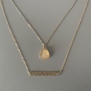 Gold Bar & Jewel Double-Chained Necklace
